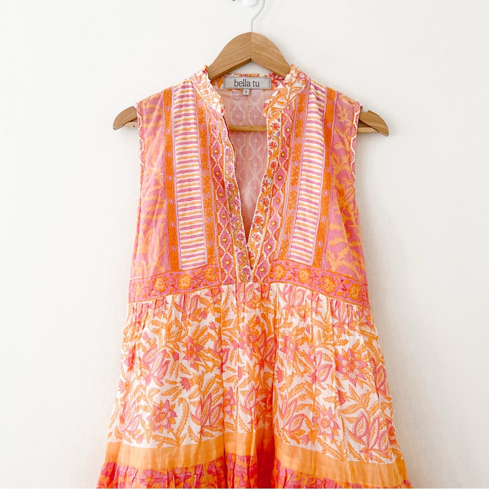 Bella Tu Sleeveless Pink and Orange Mini Dress - Picture 4 of 9